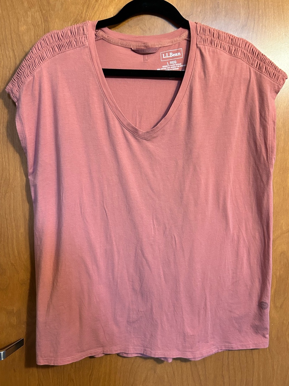 LL Bean Smocked Shoulder Tee Pink - Size L